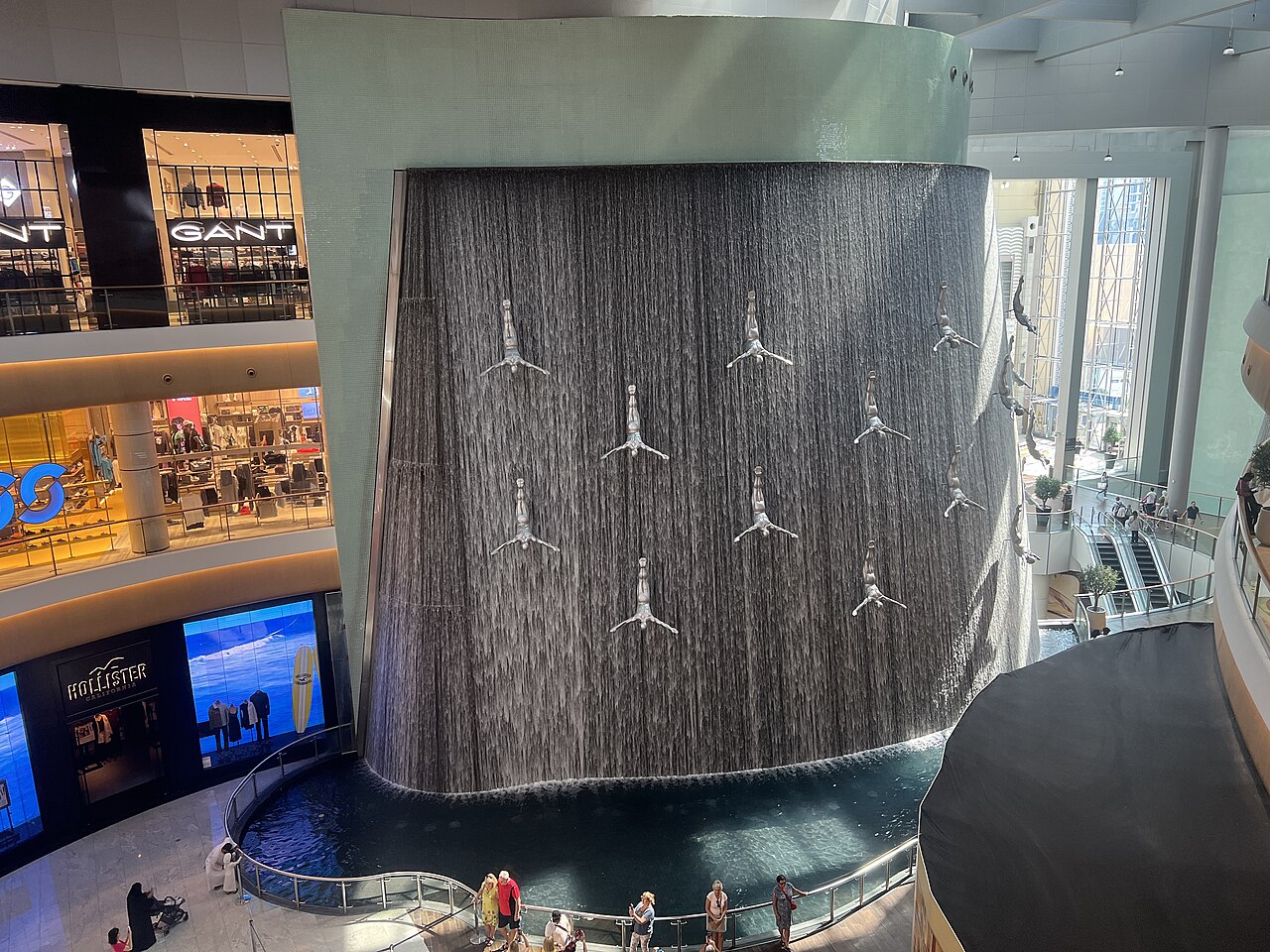 Indoor waterfall feature in a Dubai mall
